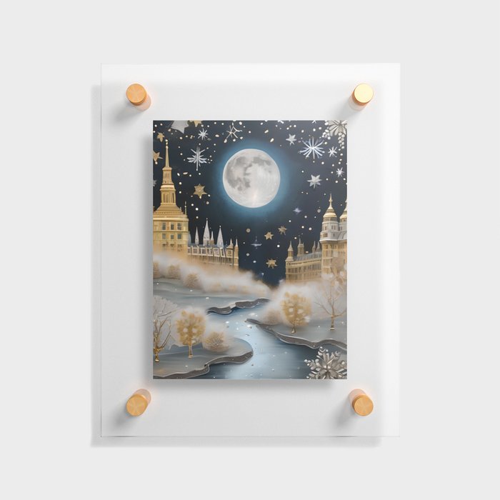 Christmas in London - Thames Winter Holiday Gold and Silver Art Floating Acrylic Print