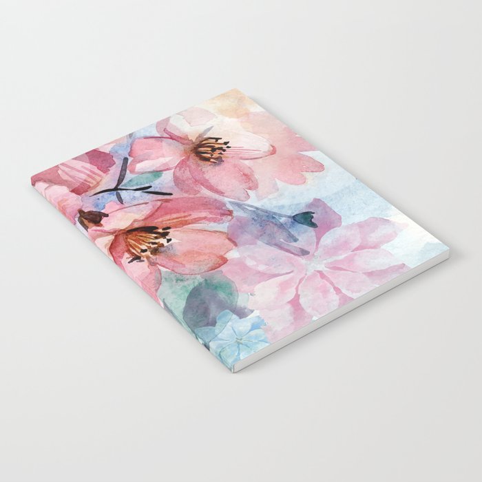 Watercolor Spring Flowers Background Notebook