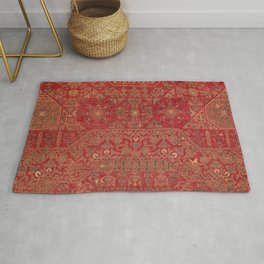 Bohemian Medallion II // 15th Century Old Distressed Red Green Colorful Ornate Accent Rug Pattern Rug