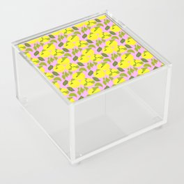 Retro Modern Lemon Yellow Yuzu Fruit On Pink Acrylic Box