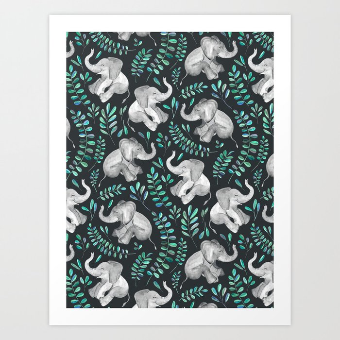 Laughing Baby Elephants – emerald and turquoise Kunstdrucke Laughing Baby Elephants – emerald and turquoise Kunstdrucke