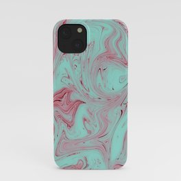 Red and Teal Liquid Marble Pattern iPhone Case