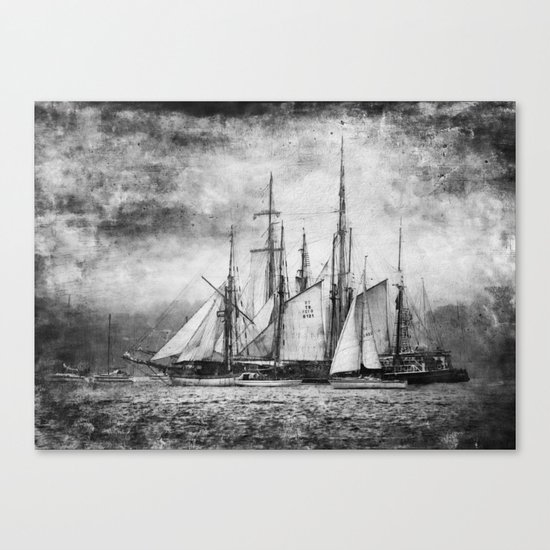 black and white ship Canvas Print