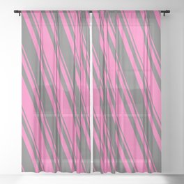 [ Thumbnail: Hot Pink and Dim Grey Colored Pattern of Stripes Sheer Curtain ]