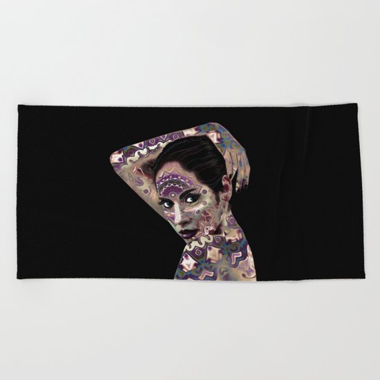 Portrait in the style of body art Beach Towel
