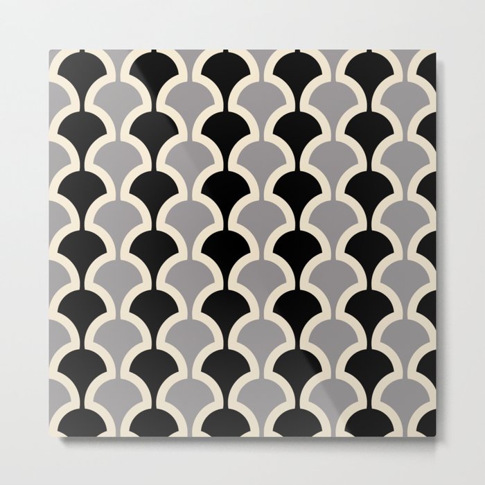 Classic Fan or Scallop Pattern 415 Gray and Black Metal Print
