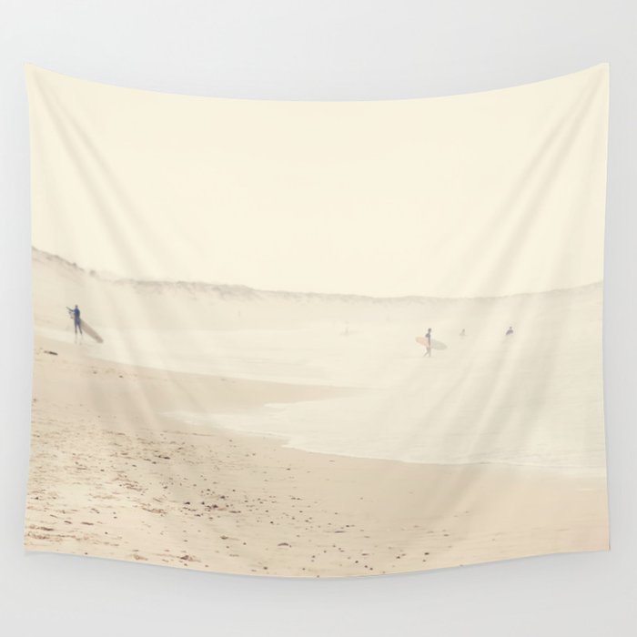 beach photography - minimal surfers and ocean print Wall Tapestry