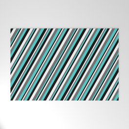 [ Thumbnail: White, Dim Gray, Turquoise, and Black Colored Lined Pattern Welcome Mat ]