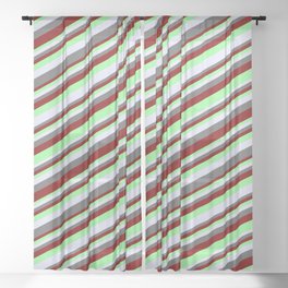 [ Thumbnail: Maroon, Green, Lavender, and Dim Gray Colored Lined Pattern Sheer Curtain ]