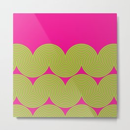 Abstract Wave Lines Pattern in Pink and Neon Green themed Metal Print