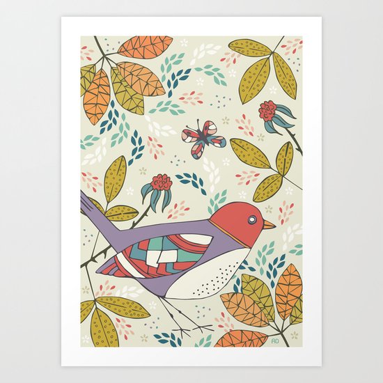 Bird and Butterfly Art Print
