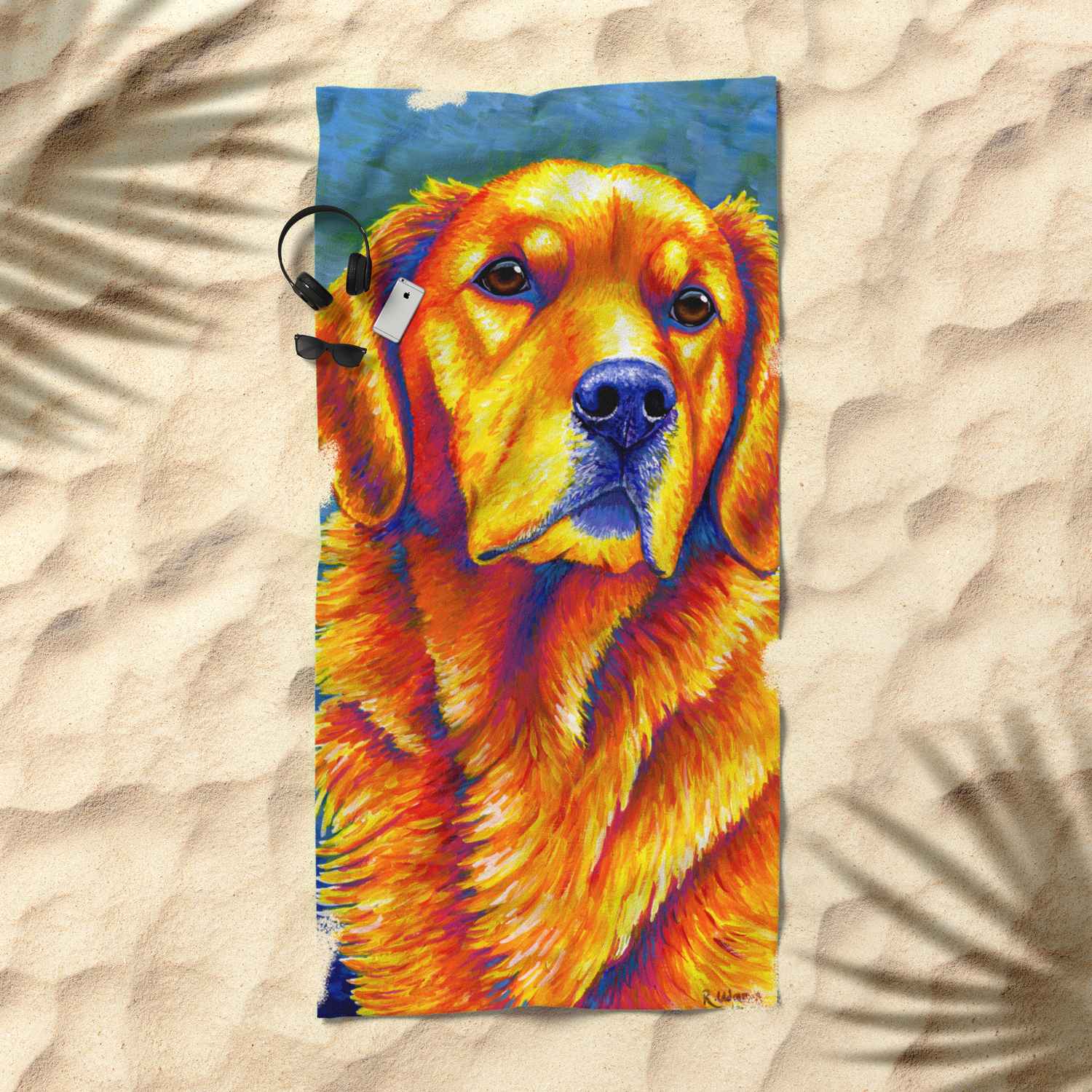 Faithful Friend Colorful Golden Retriever Beach Towel By Psychedeliczen Society6