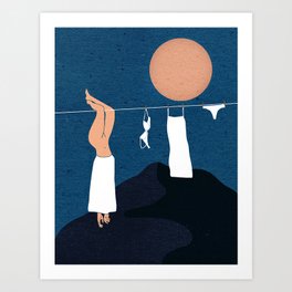 Hang Me Out to Dry Kunstdrucke | Feminine, Illustration, Fashion, Nude, Laundry, Curated, Drawing, Women, Woman, Sun 