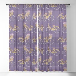 Bicycle with flower basket pattern Sheer Curtain