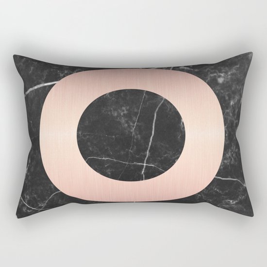 Black Marble with Pink Circle Rectangular Pillow