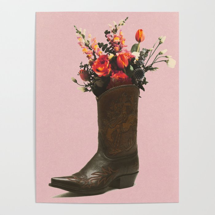 A Cowboy Boot With Spring Bouquet Poster