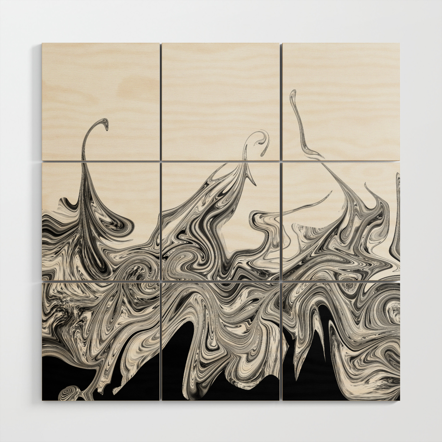 Modern Contemporary Black And White Abstract Wood Wall Art By