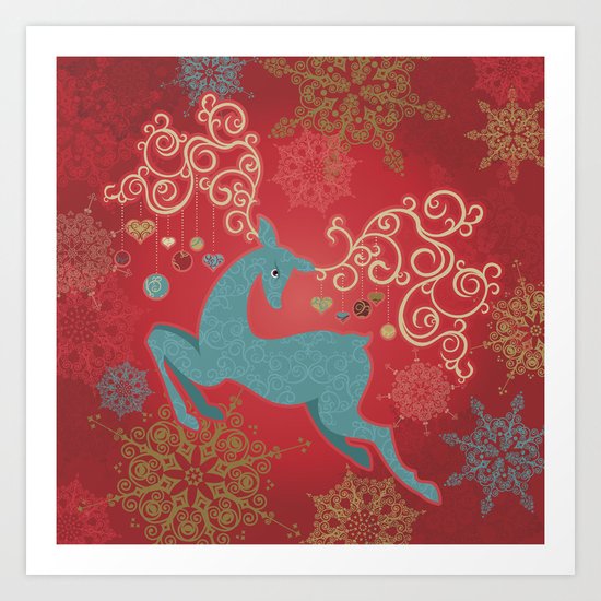 Magic Winter Deer Art Print