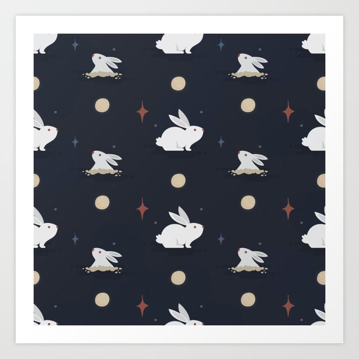 Bunnies on the Moon (Patterns Please) Art Print