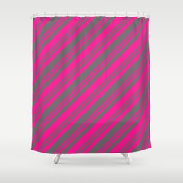 [ Thumbnail: Deep Pink & Dim Grey Colored Lined Pattern Shower Curtain ]