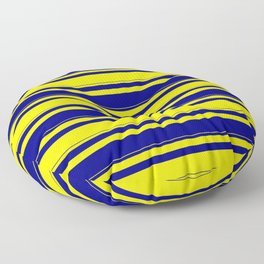 [ Thumbnail: Yellow & Blue Colored Lined/Striped Pattern Floor Pillow ]