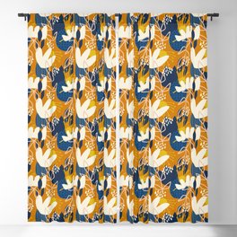 Abstract Floral - Blue + Orange Blackout Curtain