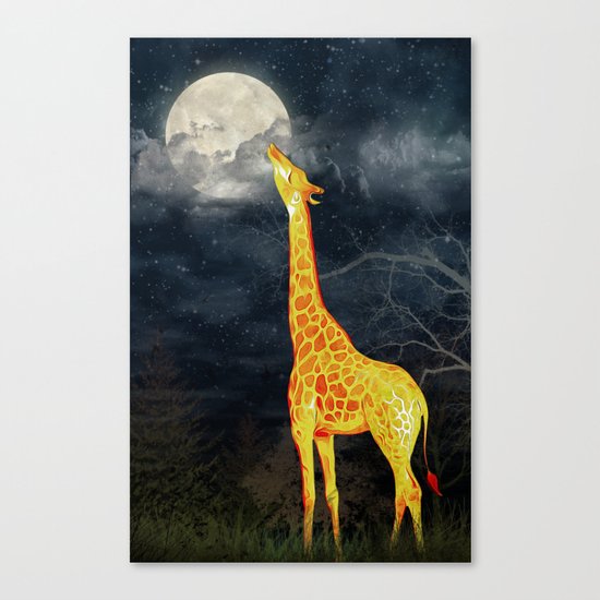 What the moon tastes like? (Giraffe and Moon) Canvas Print