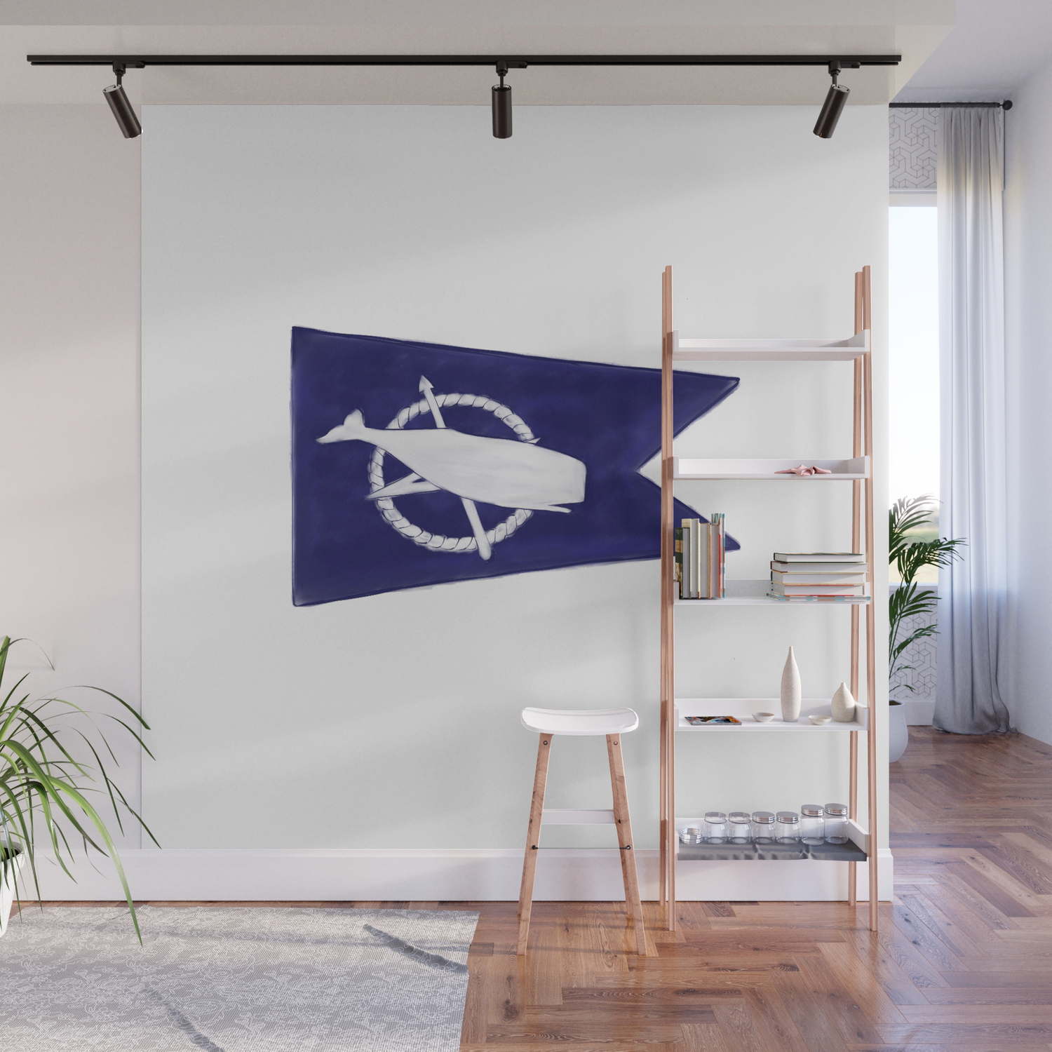 Nantucket Blue And White Sperm Whale Burgee Flag Hand Painted Wall Mural By Podartist Society6