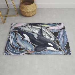 Dolphin, orca, beluga, narwhal & cie Rug | Orcalover, Watercolor, Dolphinart, Beluga, Other, Orca, Cetacean, Riverdolphin, Illustration, Pinkdolphin 