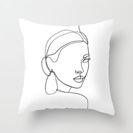 Abstract woman face line drawing Throw Pillow