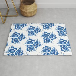 Vintage shabby Chic Seamless pattern with blue flowers and leaves. Vector Rug