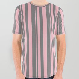 [ Thumbnail: Pink & Gray Colored Lines Pattern All Over Graphic Tee ]
