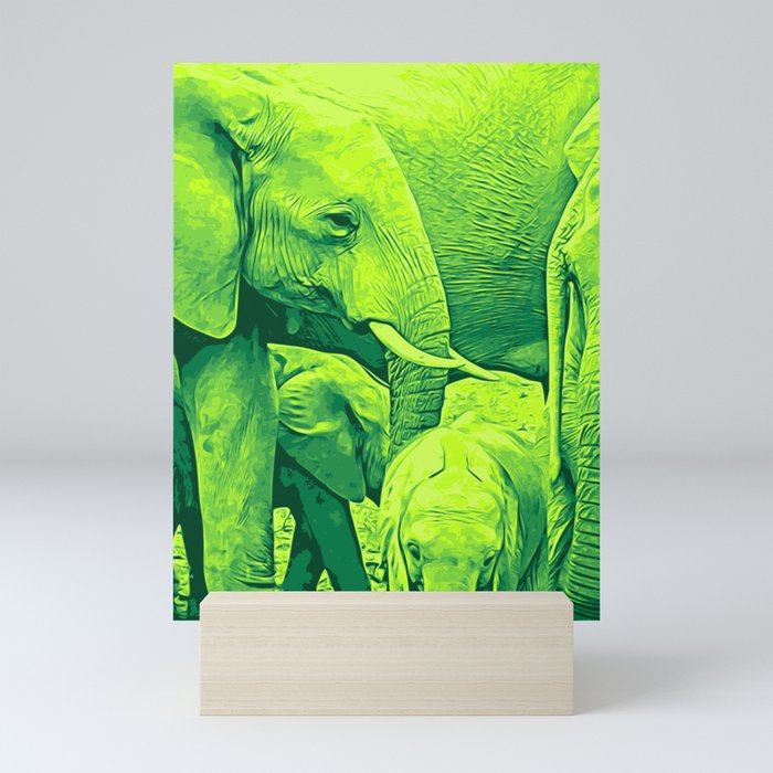 Green Elephant Family Mini Art Print