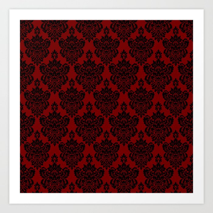 Society6 Crimson and Black Damask by Color Obsession on Throw Pillow
