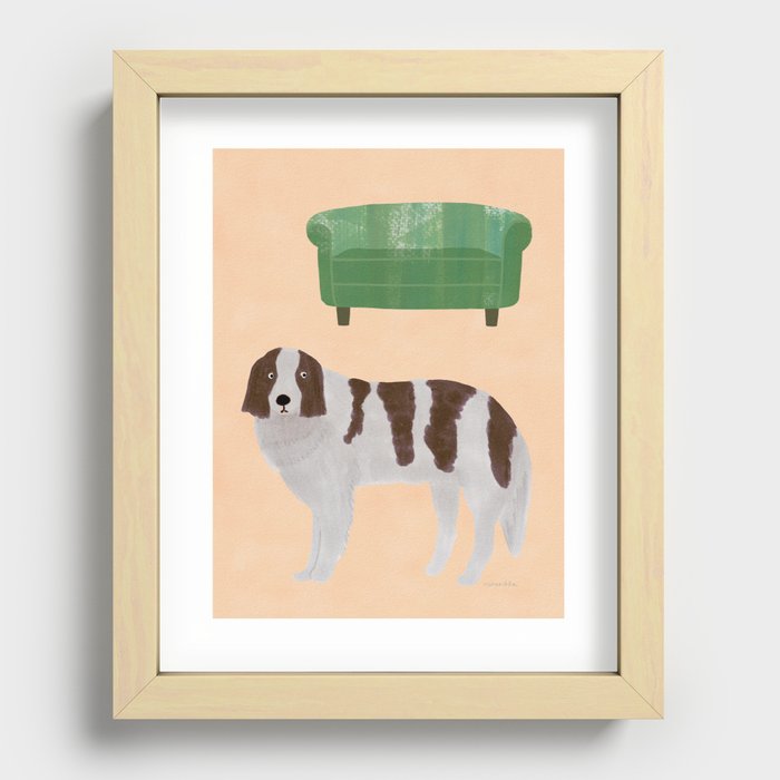 Dog and a Sofa - Brown and Pink Recessed Framed Print