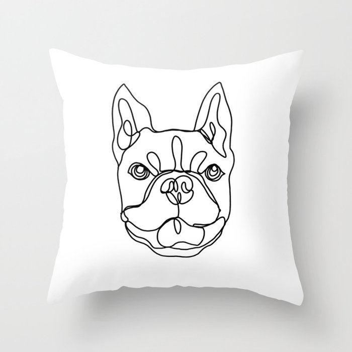 Boston Terrier Line art - boston terrier dog, black and white, dog art, pet art, pet design, cute dog, boston terrier Throw Pillow