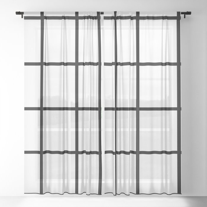 Big Grid Line Windowpane Pattern Modern Home Decor Art Design Sheer Curtain