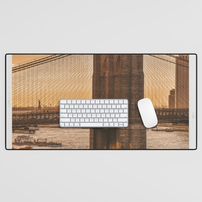 Brooklyn Bridge and Manhattan skyline in New York City Desk Mat