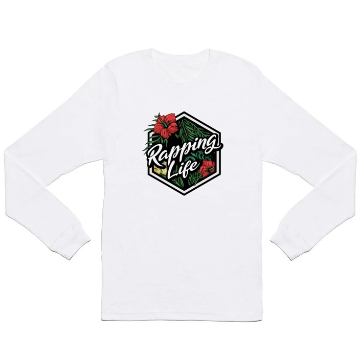 Floral Badge Rapping Life Long Sleeve T Shirt