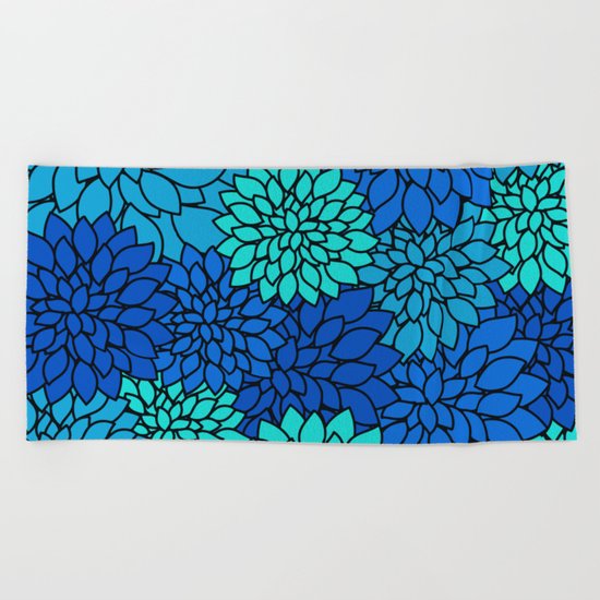 Floral Pattern - Shades of Blue Flower Patterns Beach Towel