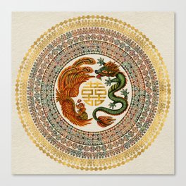 Double Happiness Symbol with Phoenix and Dragon  Canvas Print