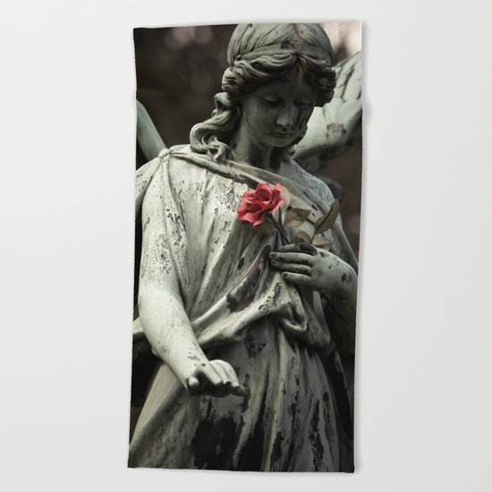 Angel with a rose Beach Towel