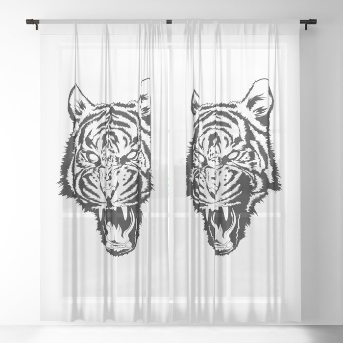 Tiger Illustration (Black & White) Sheer Curtain
