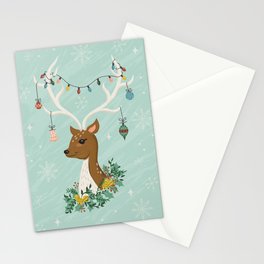 Vintage Inspired Deer with Decorations Stationery Card