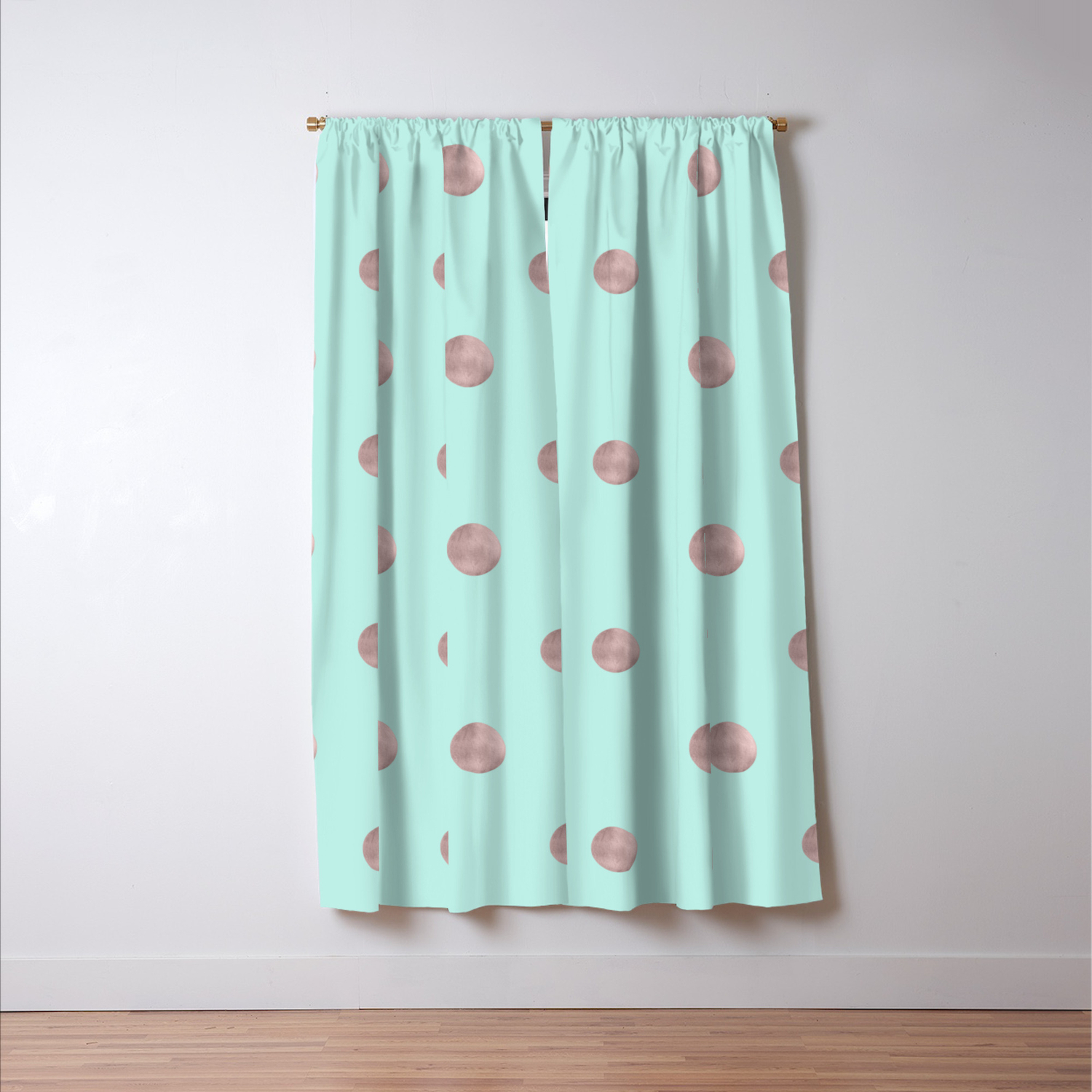 Happy Polka Dots Rose Gold On Mint 1 Decor Art Society6 Blackout Curtain By Anitabellajantzart