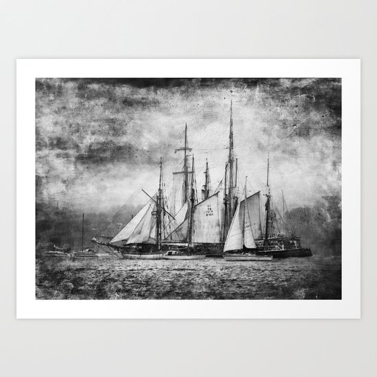 black and white ship Art Print