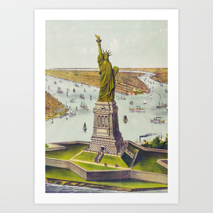 New York Vintage Travel Poster 1890s - New York Wall Art - Great Bartholdi Statue Art Print