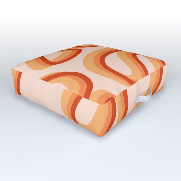 Ela - Orange Retro Line Swirl Ribbon Pattern Outdoor Floor Cushion