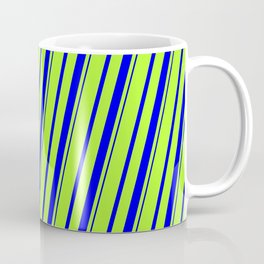 [ Thumbnail: Light Green and Blue Colored Striped/Lined Pattern Coffee Mug ]