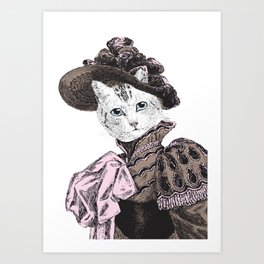 Pussycat Portrait | 2 of 2 | The Owl and the Pussycat Set | Art Print | Marriage, Vintagestyle, Edwardlear, Love, Anthropomorphic, Owl, Romance, Romantic, Literarycharacters, Pussycat 